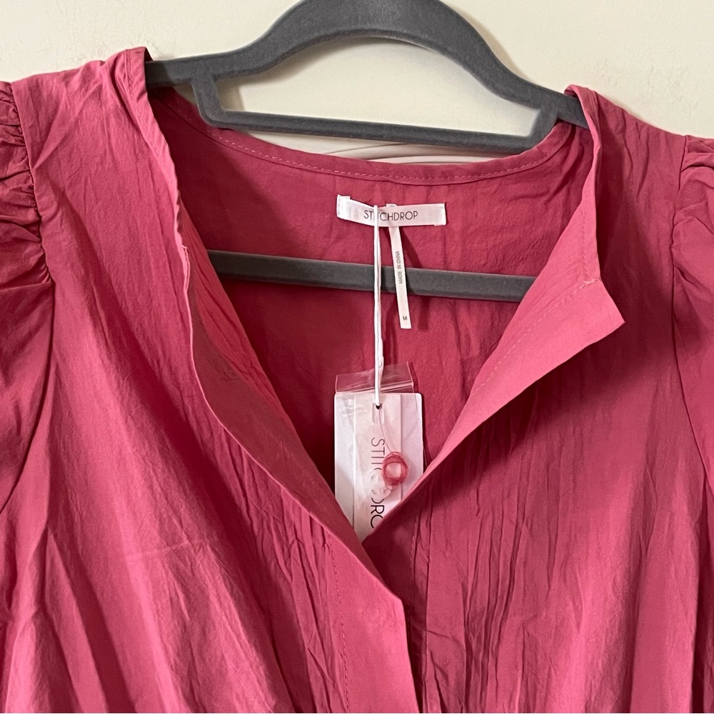 New! StitchDrop Raspberry Cotton MIDI Dress Short Sleeve Women’s size Large - Picture 5 of 16